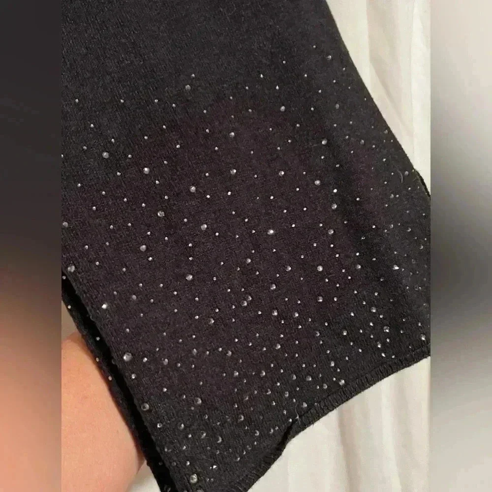 Chico's Charcoal Gray Scarf With Bedazzled Bling Embellished Jewels 70